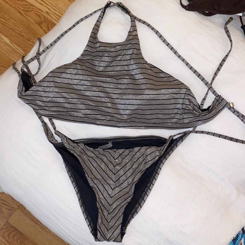 Vitamin A silver black stripe bikini set size xs